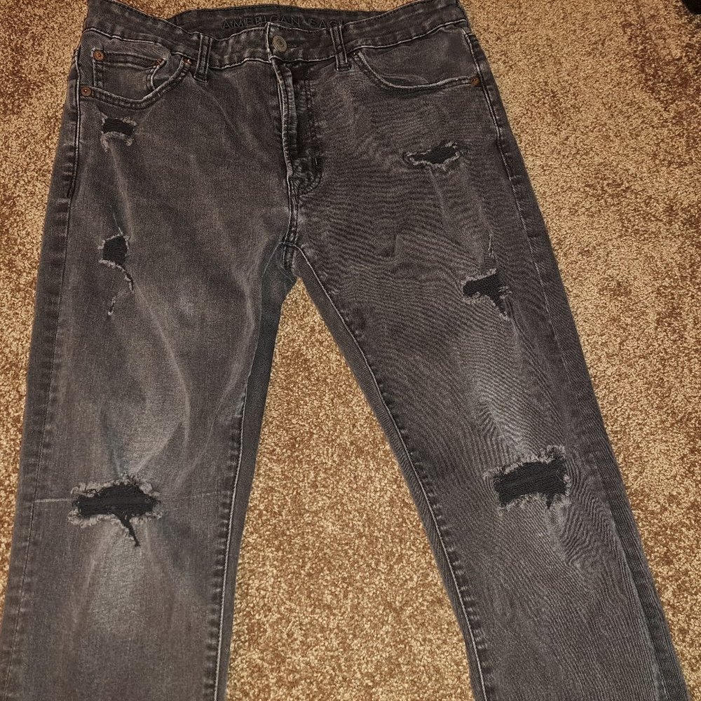 American Eagle Distressed Men's Black Next Level Flex Jeans size 33x32 - Picture 4 of 7